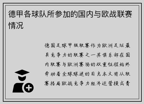 德甲各球队所参加的国内与欧战联赛情况